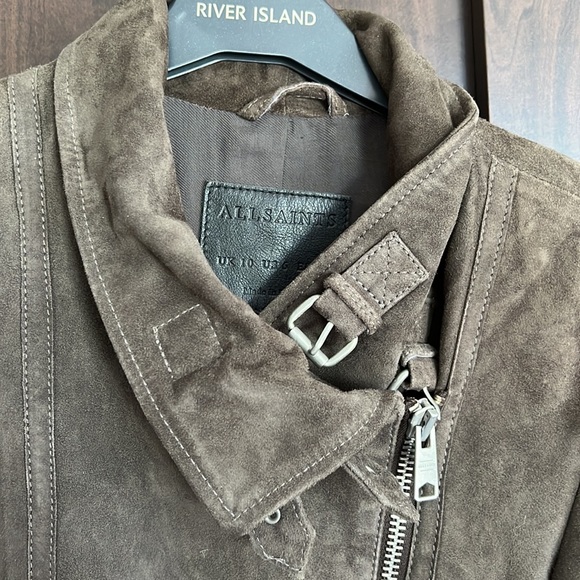 AllSaints Bales Olive Suede Biker jacket 6 - Picture 2 of 7